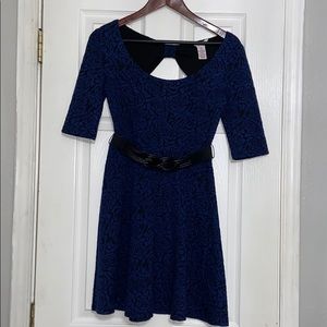 Navy Rose Open Back Fit and Flare Dress